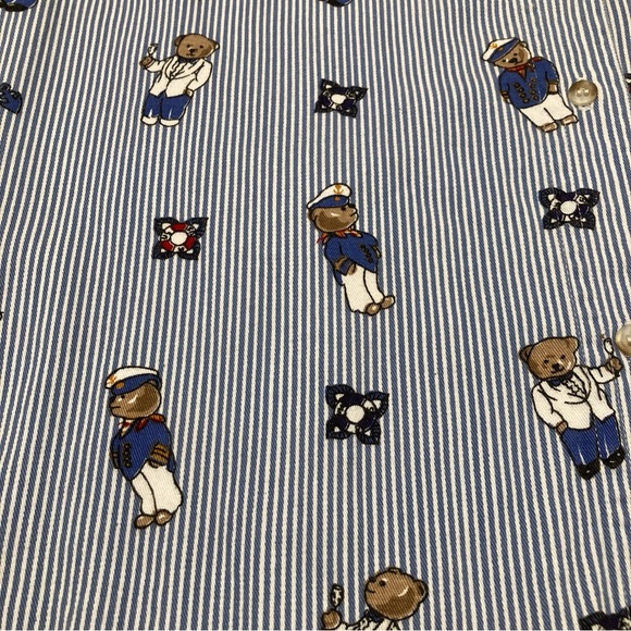 Vintage 90’s Nautical Bear Print Short Sleeve Button Up Shirt Women’s Medium - Picture 4 of 7